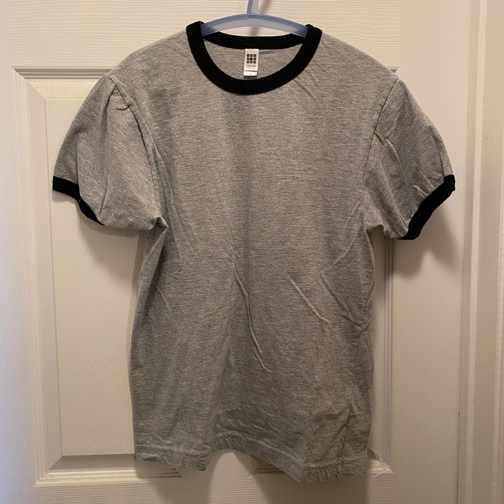 American Apparel Standard Grey and Black Ringer T - Small